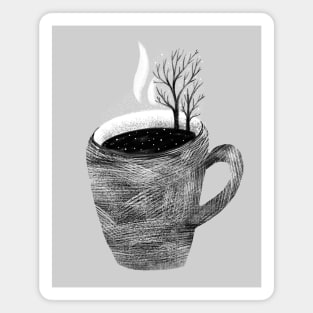 A cup of tea and trees. Winter landscape Magnet
